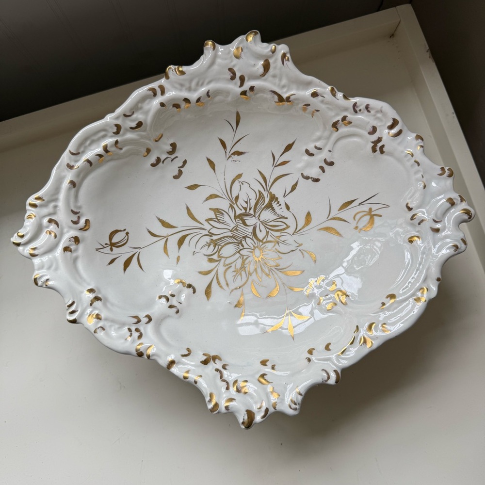 Elegant Italian White and Gold Footed Serving Dish